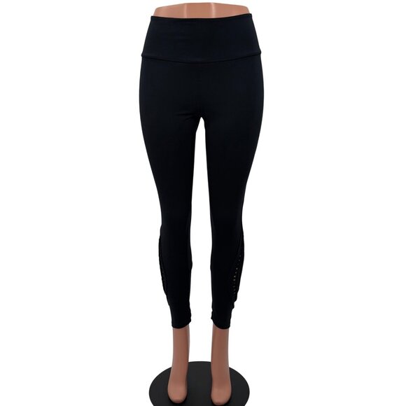 NWOT Free People Black Slit Weave High Waist Athletic Leggings | Athleisure M - Picture 2 of 16